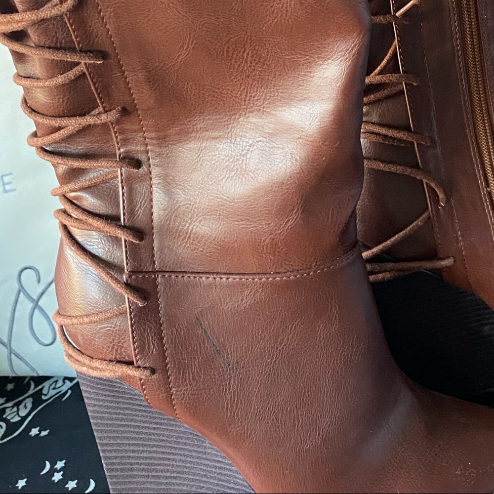Over The Knee Lace Up Wedge Boots - brown - Picture 8 of 9